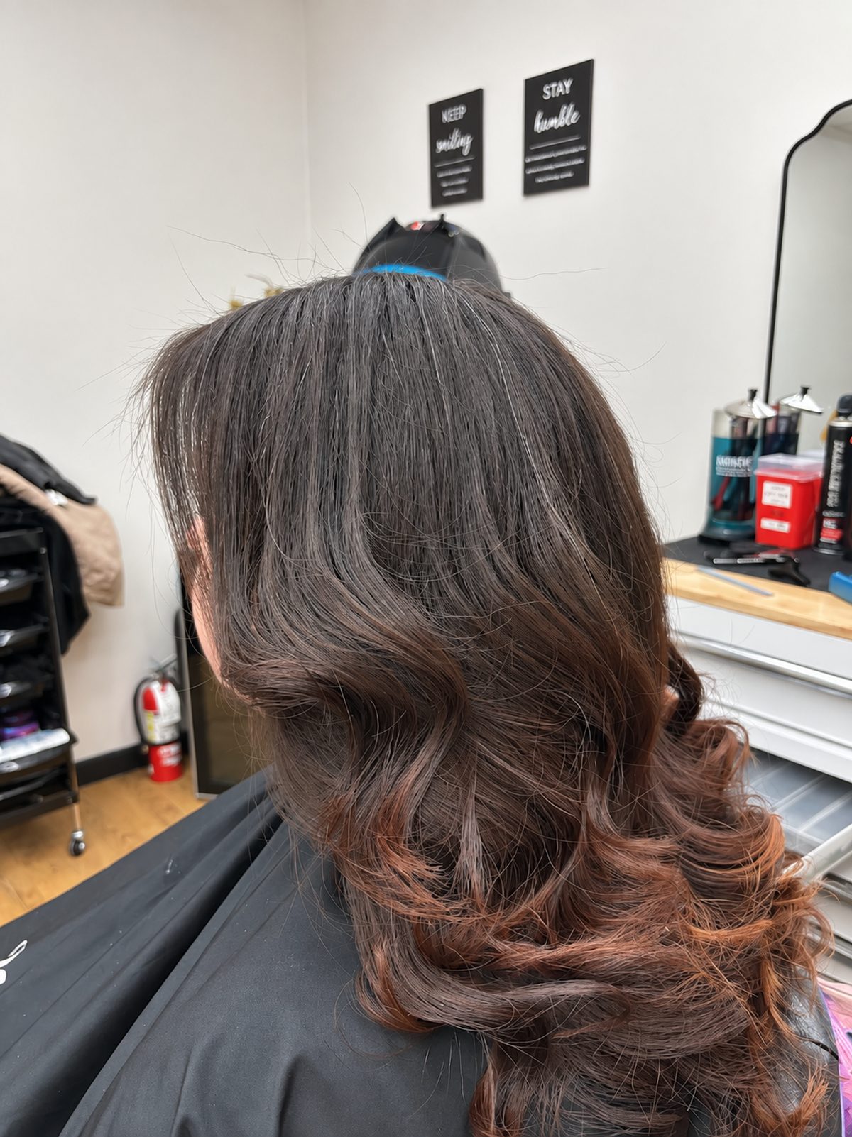Copper balayage with soft waves